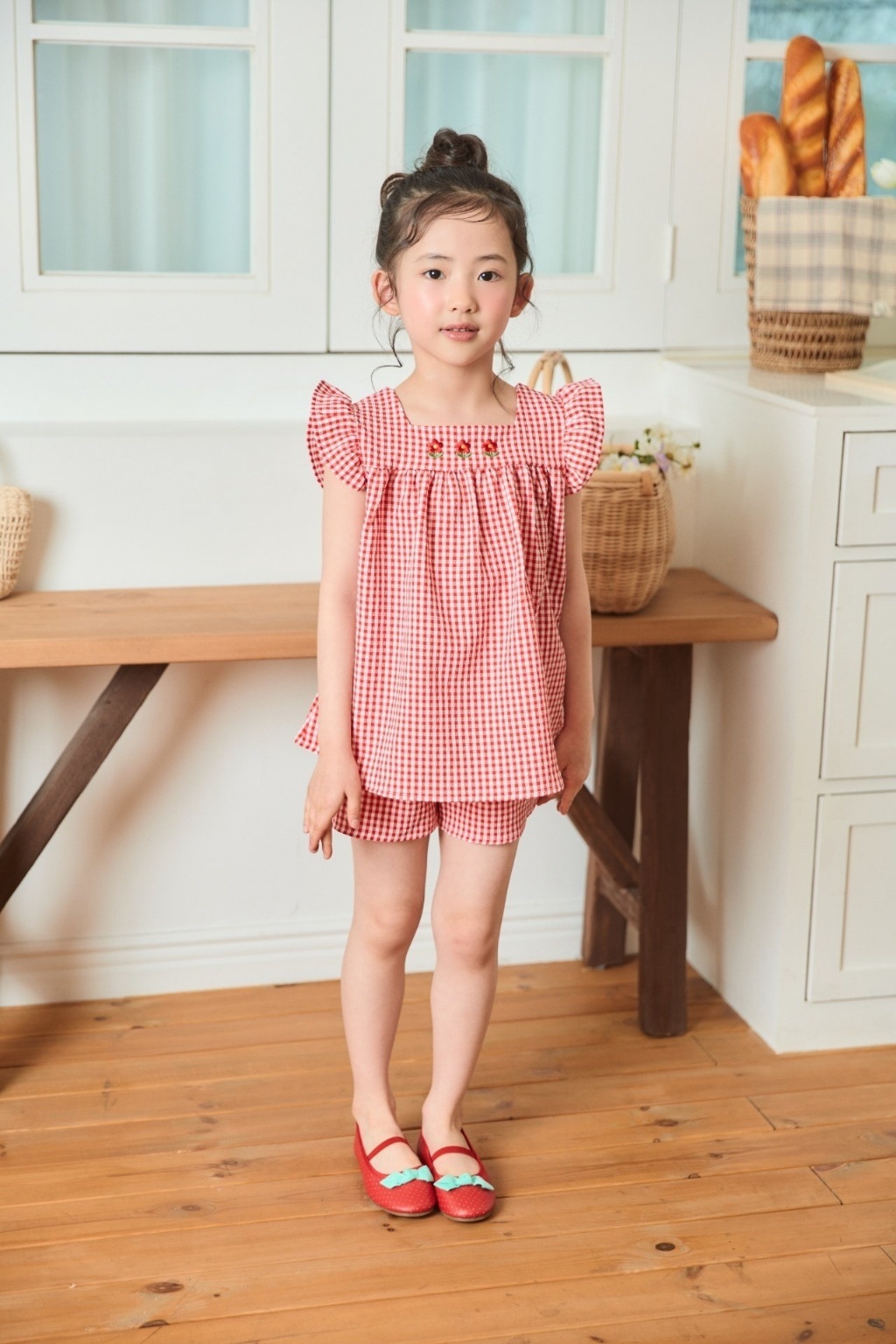 正韓夏bbb 三色刺繡花格子套裝