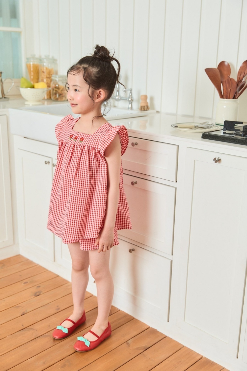 正韓夏bbb 三色刺繡花格子套裝