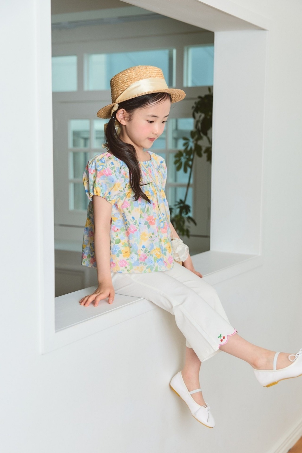 正韓夏bbb 兩色格紋蝴蝶結/彩色花朵上衣