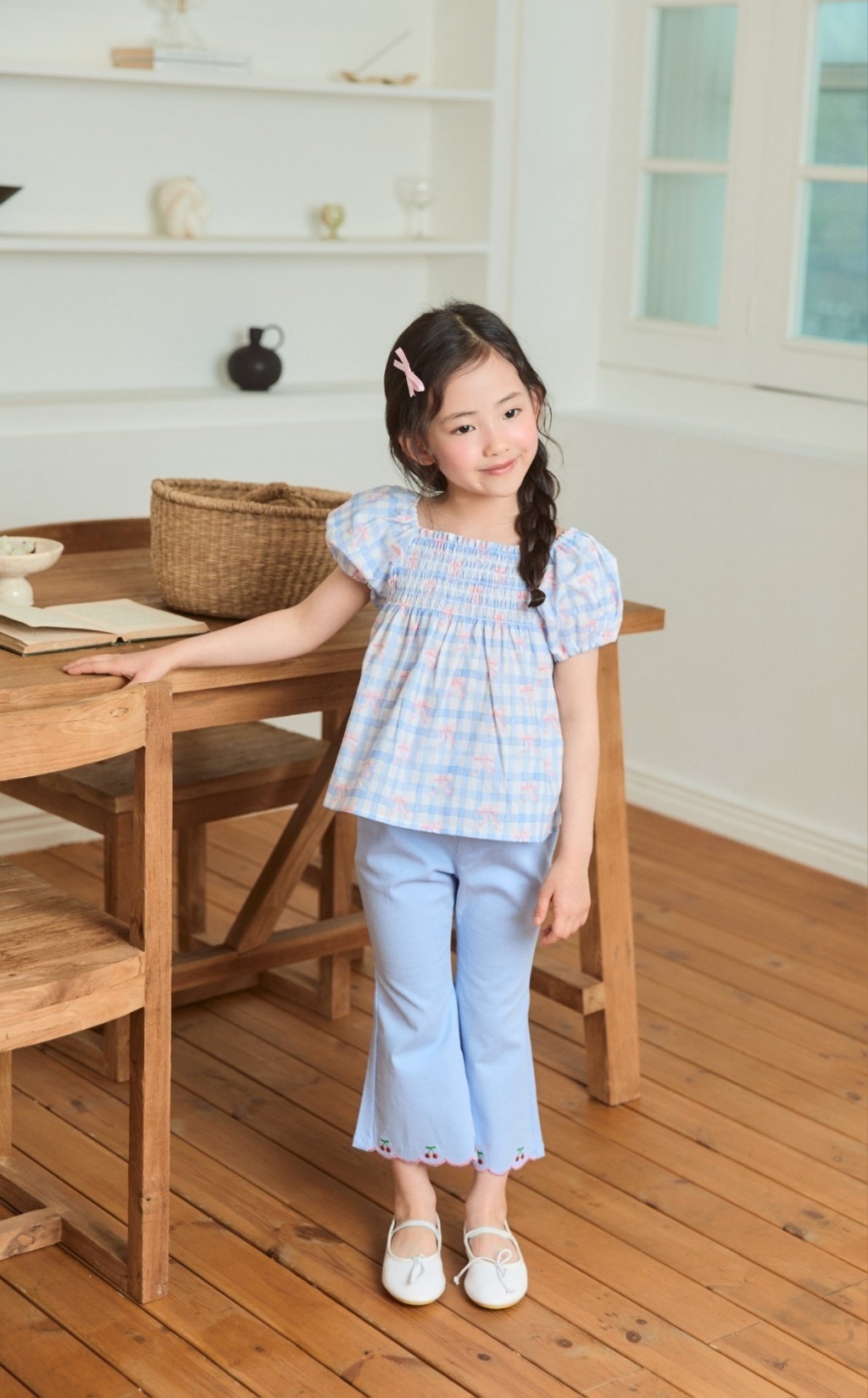 正韓夏bbb 兩色格紋蝴蝶結/彩色花朵上衣