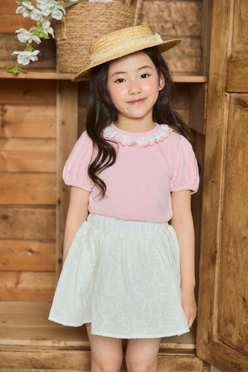 正韓夏bbb 兩色奶油花上衣