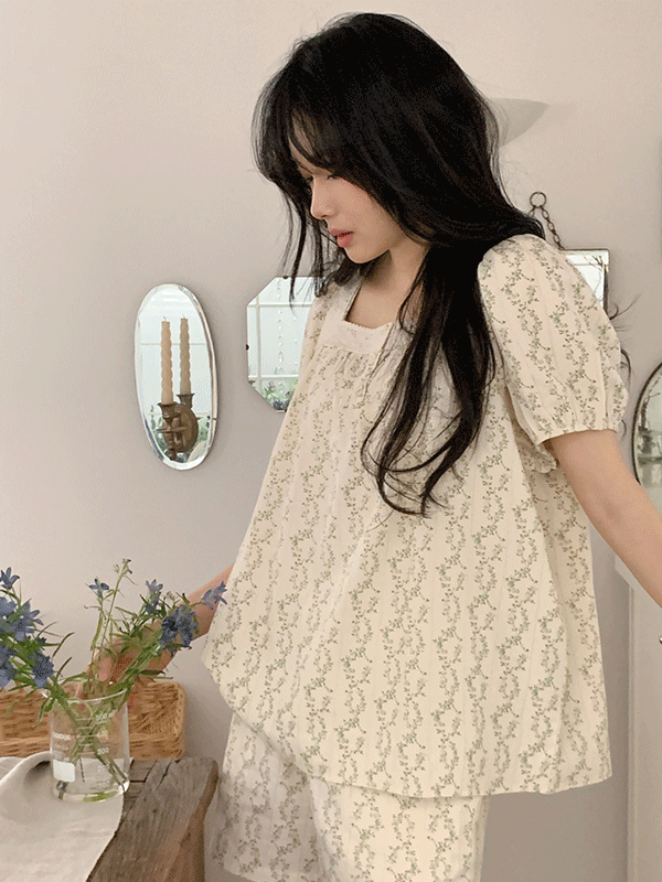 [6,000件熱銷] Juuneedu｜[短袖睡衣] Cosette Flower Pajama [2 colors]（☁️關鍵字J216)
