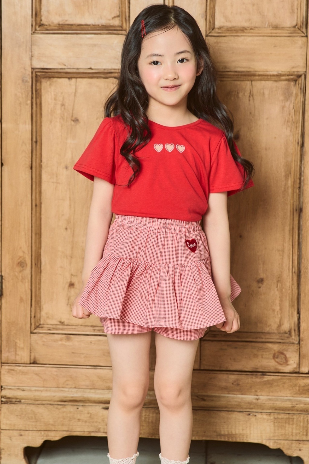 正韓夏bbb 兩色小愛心格子裙褲