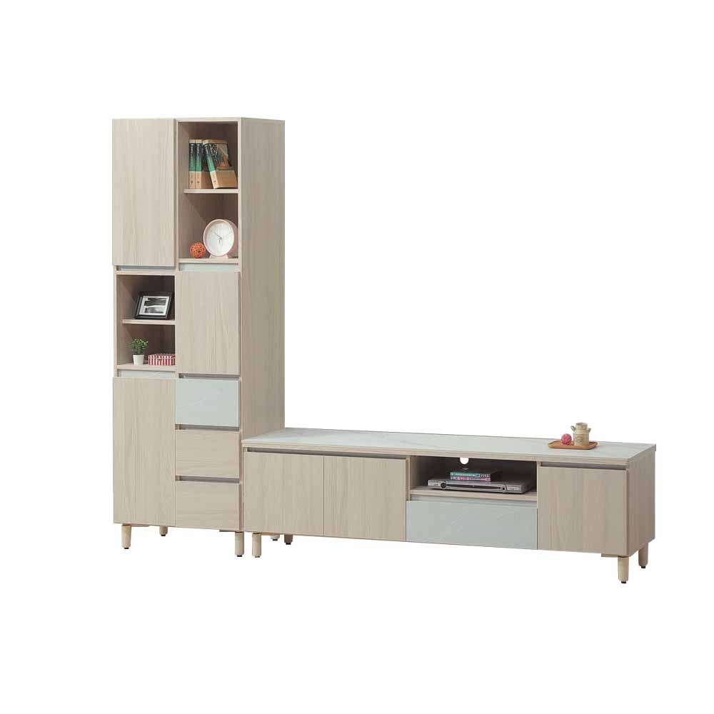 柏蒂家居-夏曼8.2尺L型電視櫃組合(2.2尺開放式展示櫃+6尺電視長櫃)