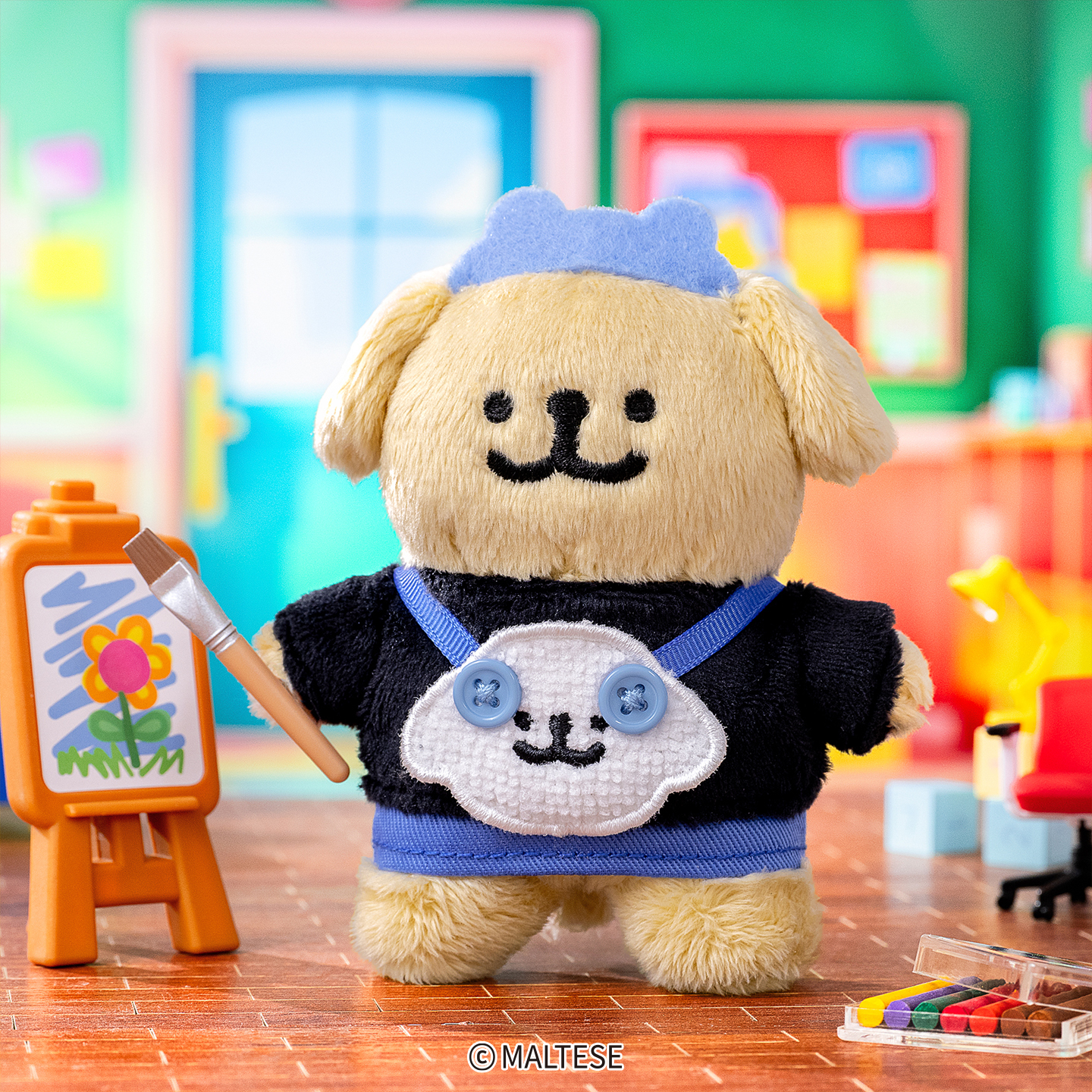 線條小狗紐扣背帶絨毛吊飾 [共2款可選擇]