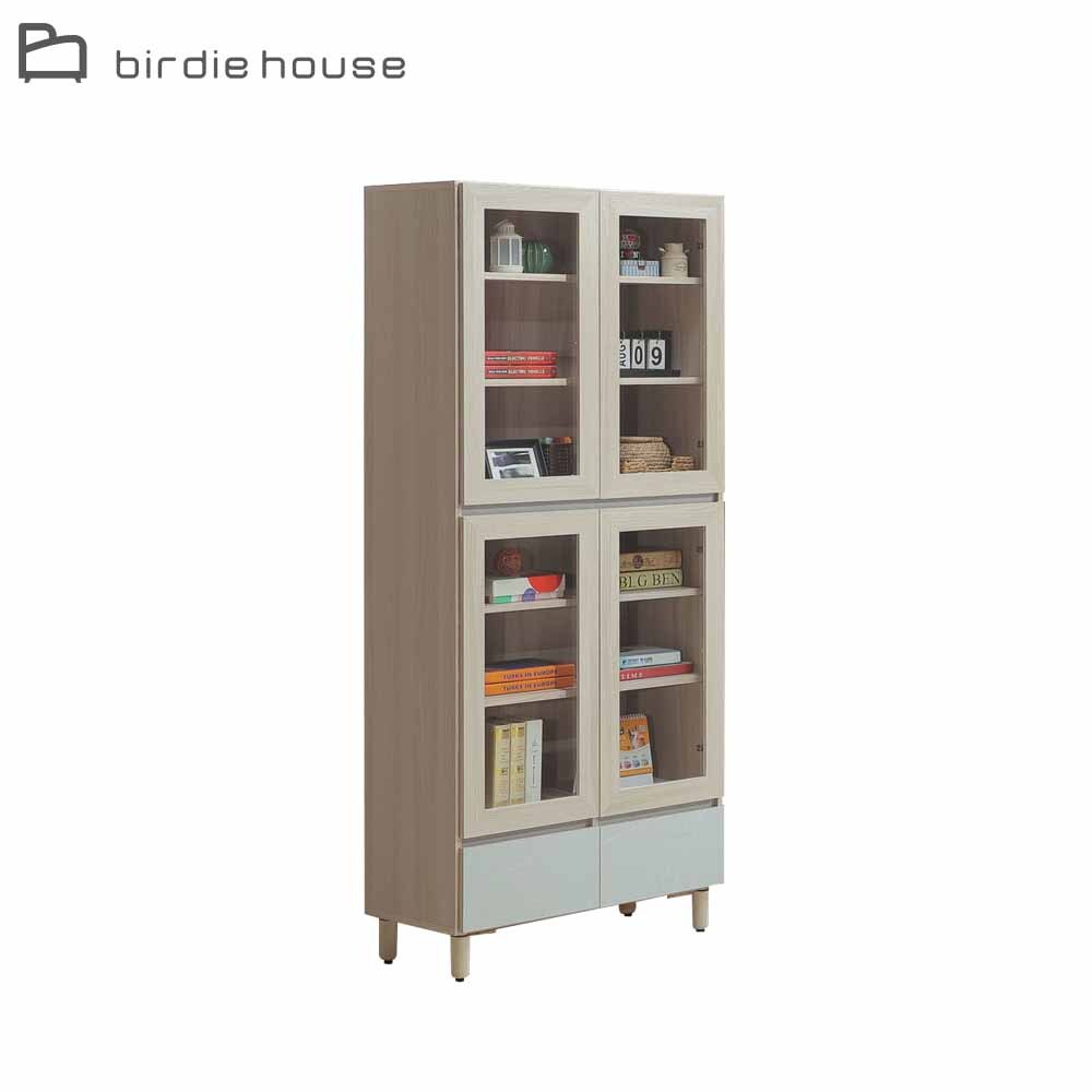 柏蒂家居-夏曼2.7尺四門下二抽書櫃/收納置物櫃/展示櫃