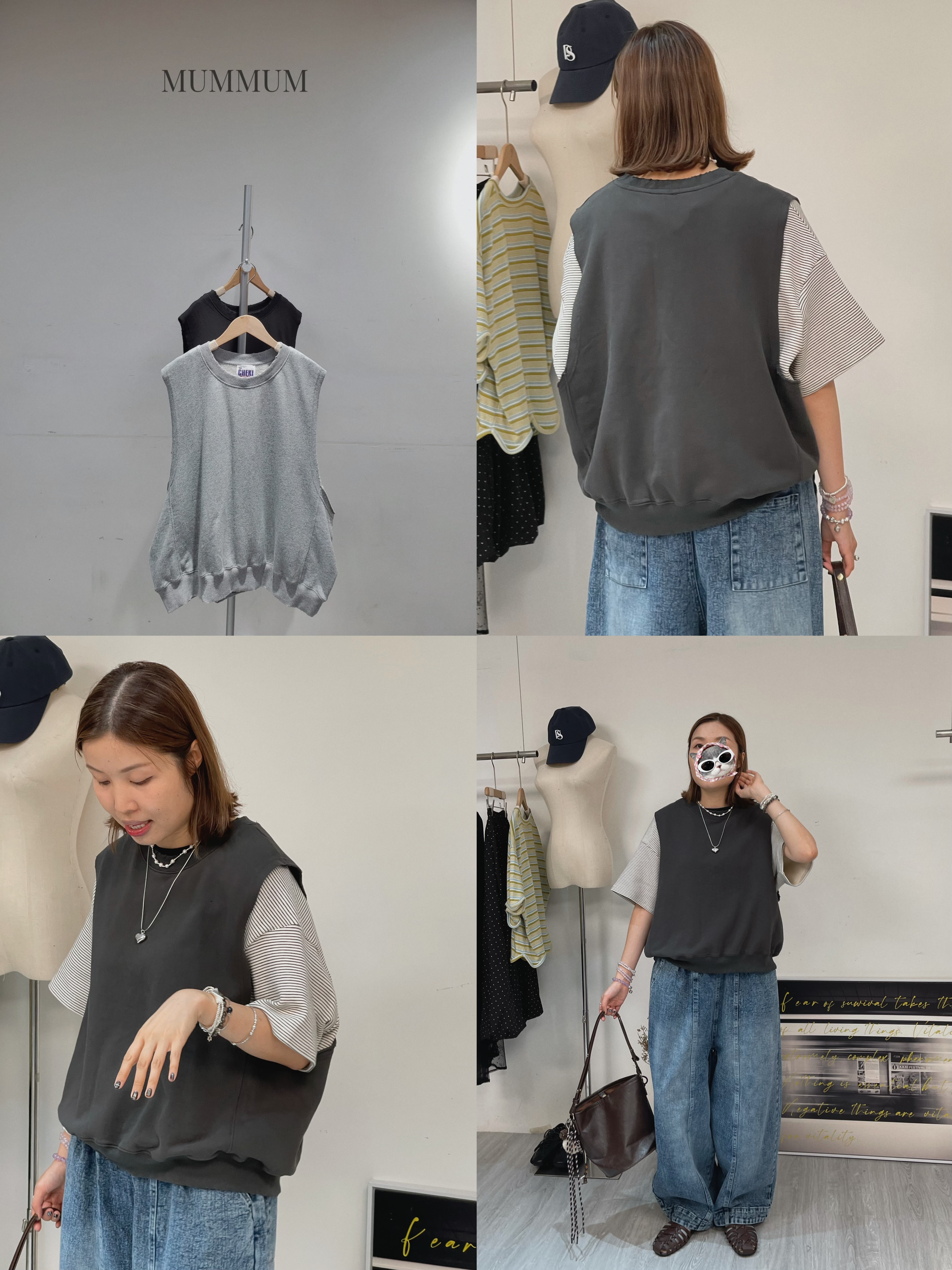 0213216a/破爛邊小洞大口袖背心 56/50/24-26