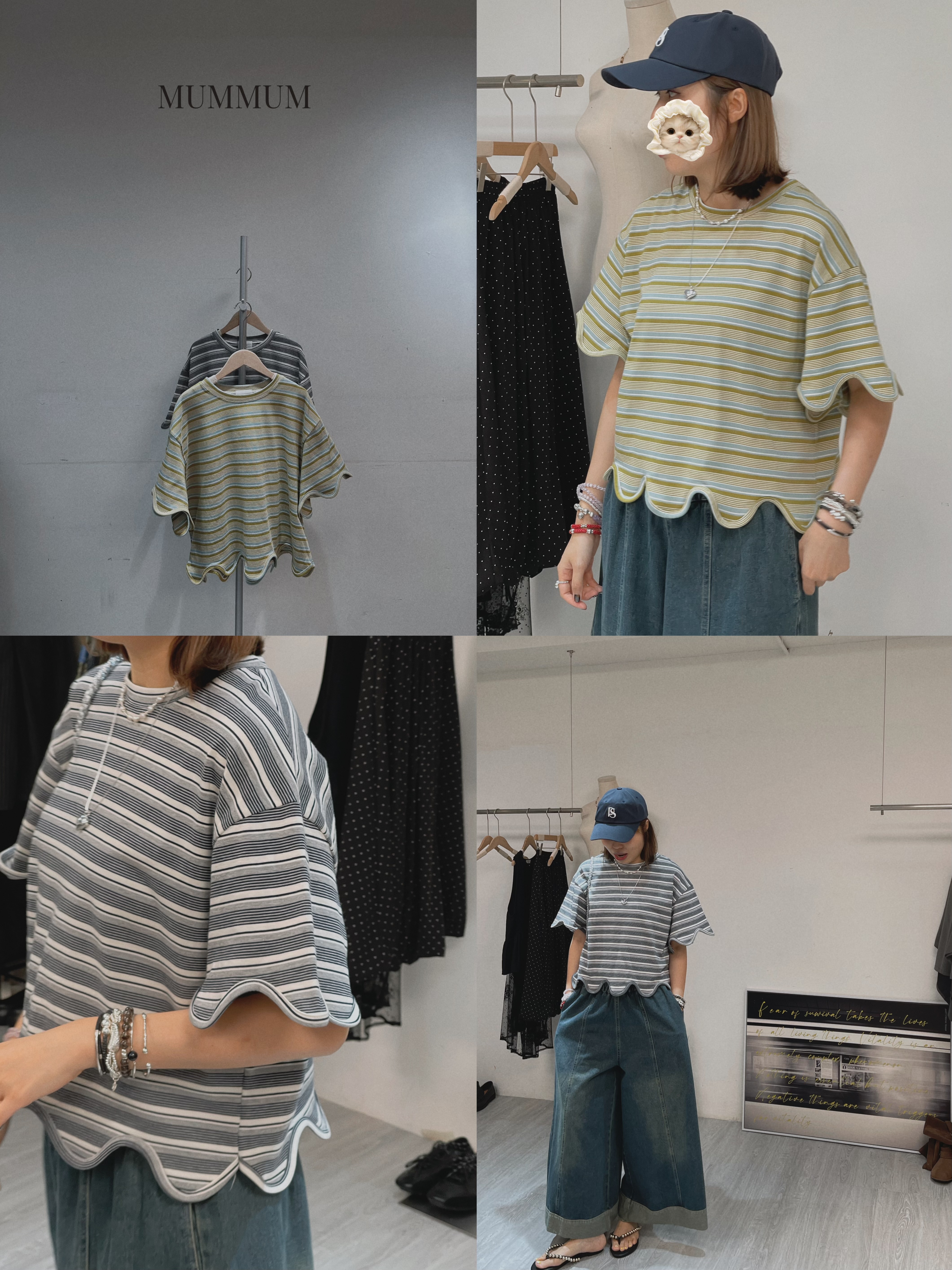 0213235a/有趣搞怪弧邊間條短袖　46/46/22