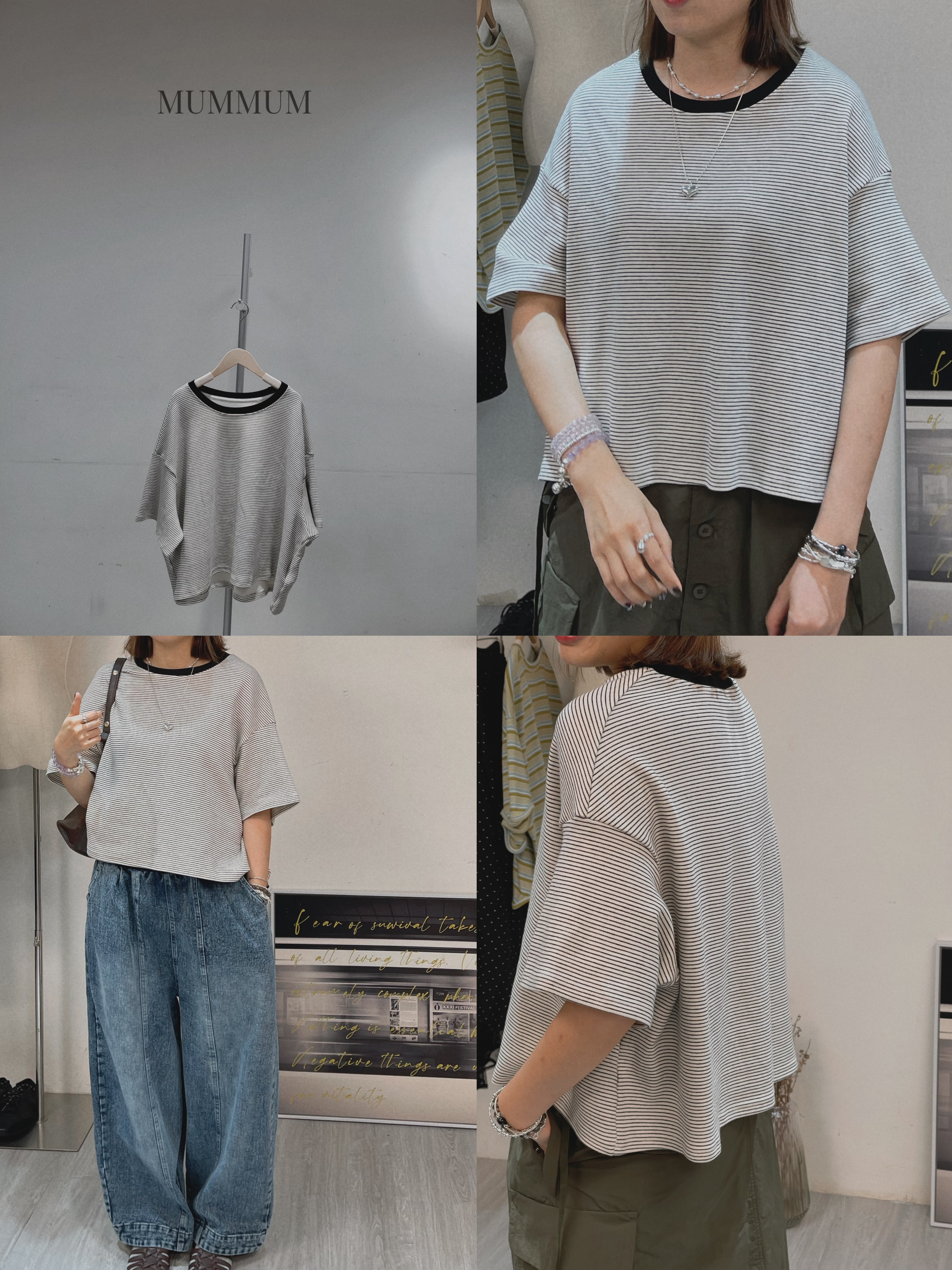 0213209a/春夏條紋寬鬆圓領上衣 54/54/27