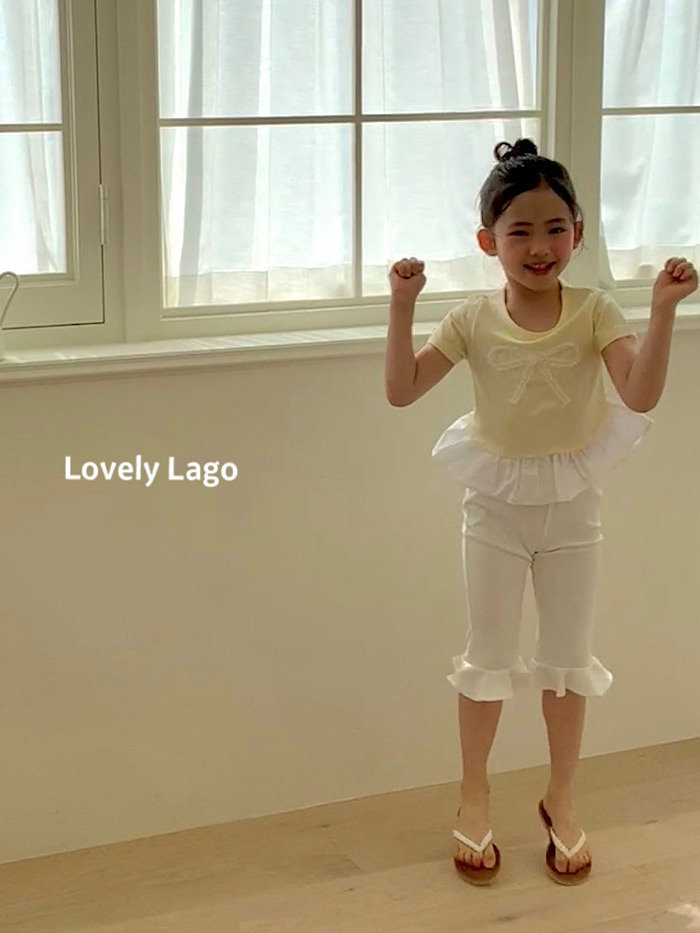 正韓夏LAGO 兩色花邊喇叭褲