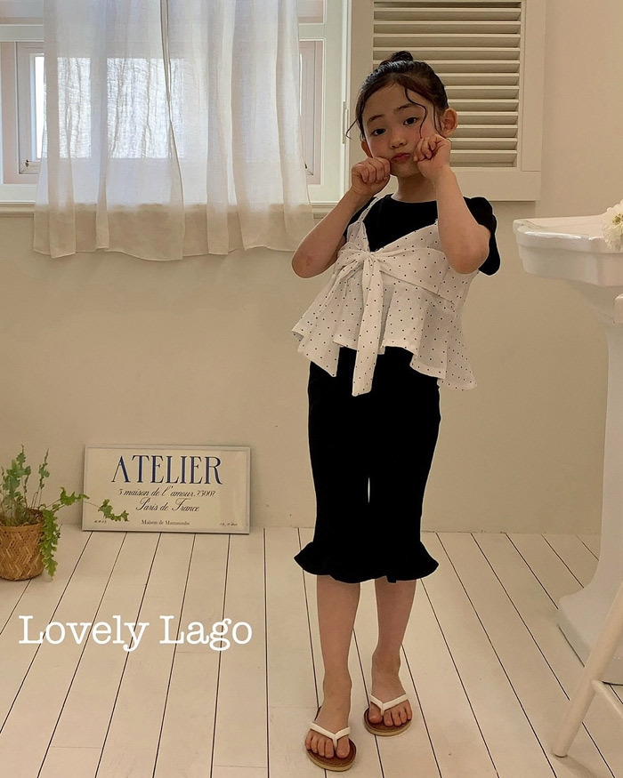 正韓夏LAGO 兩色花邊喇叭褲