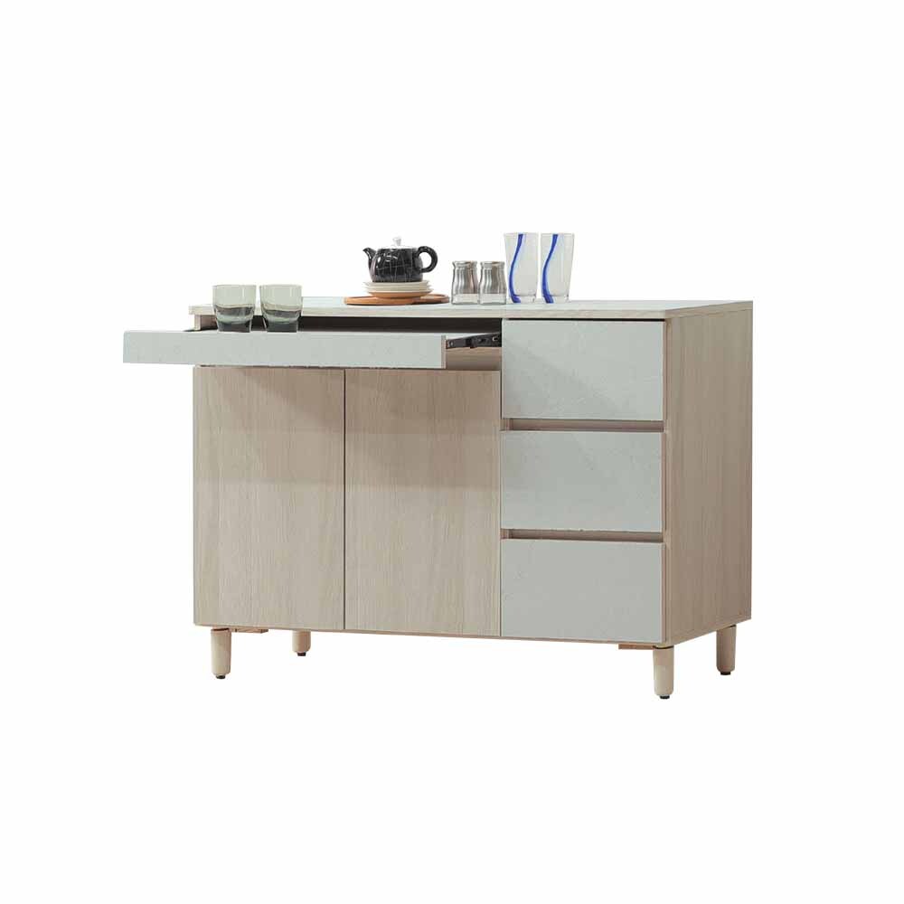 柏蒂家居-夏曼4尺二門三抽一拉盤餐櫃/電器收納櫃/碗盤櫃