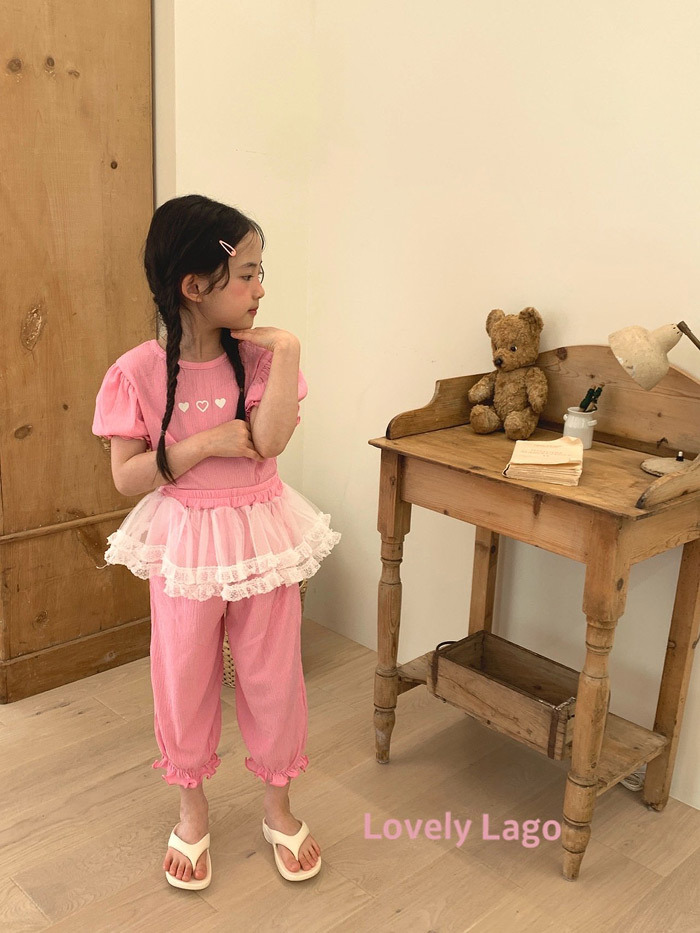 正韓夏LAGO 兩色蕾絲浪花拼接褲