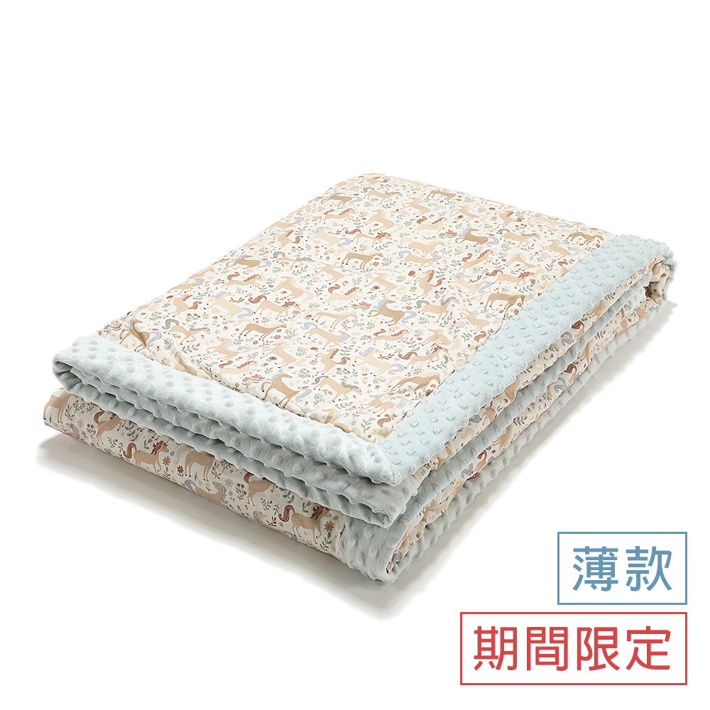 La Millou波蘭 單面巧柔豆豆毯大人款(140x220cm)｜九天朵朵馬(藍底)｜柏林寶寶綠