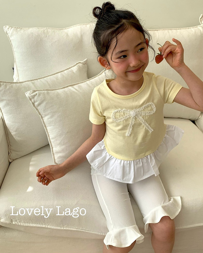 正韓夏LAGO 兩色蕾絲蝴蝶結花邊上衣