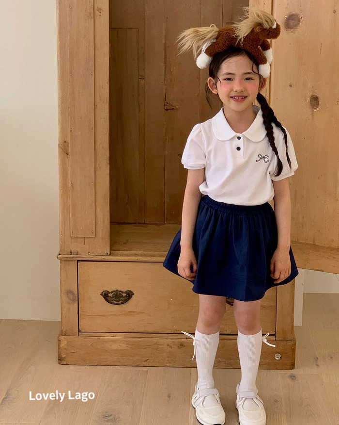 正韓夏LAGO 兩色蝴蝶結澎袖有領上衣