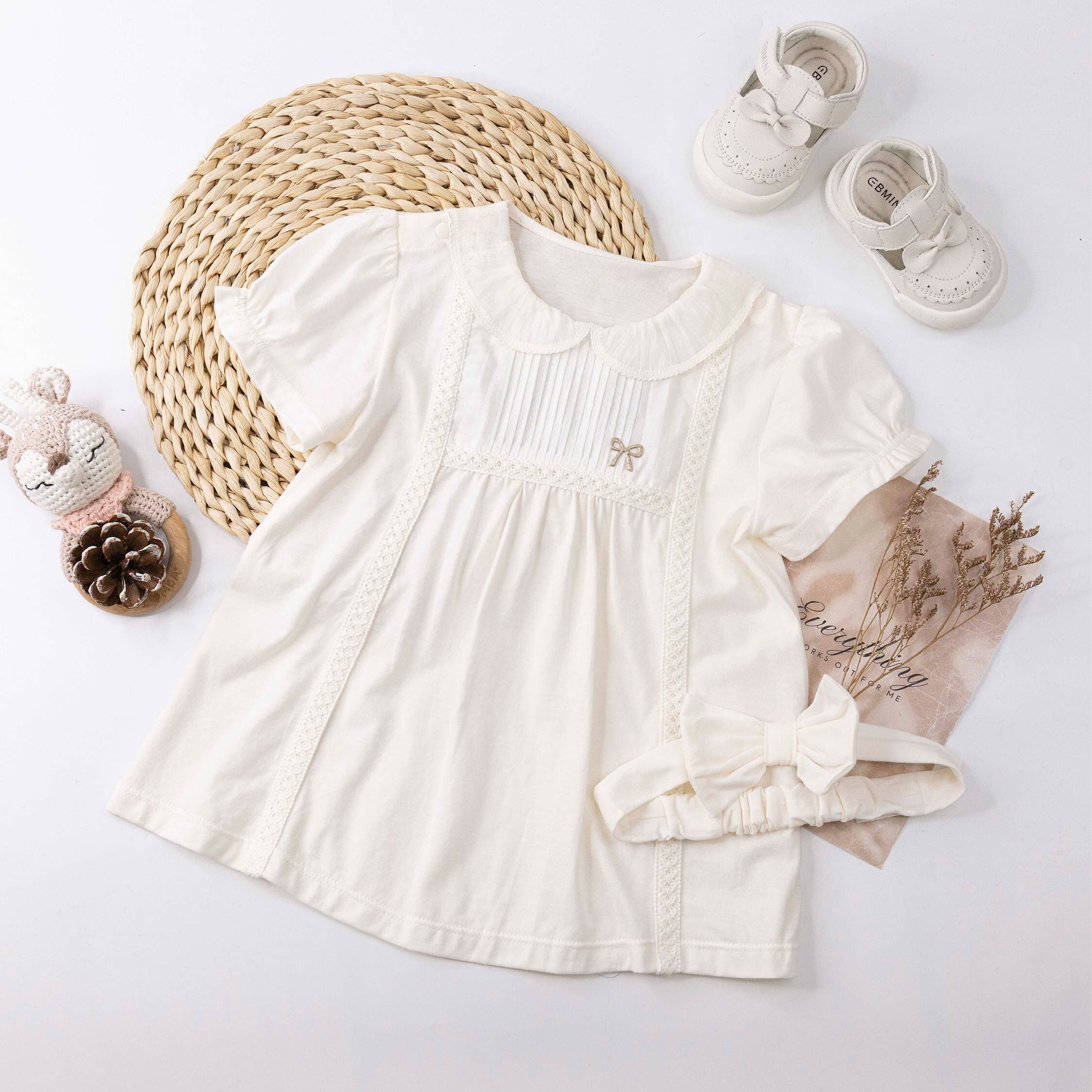 純淨系列 質感編織打褶設計洋裝(附髮帶) (T6012)