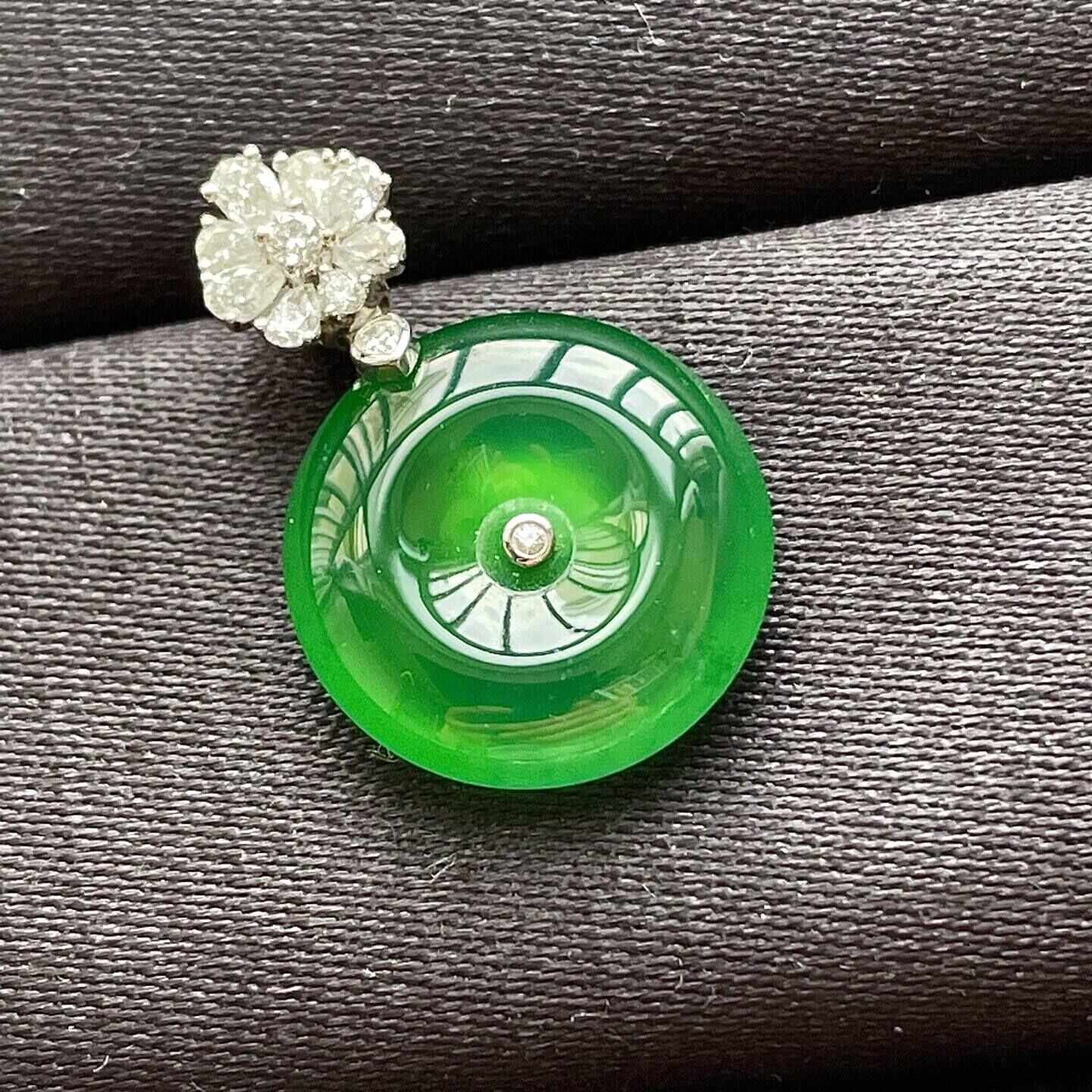 翡翠高冰帝王綠平安扣吊墜 (15.7mm直徑),天然翡翠A玉, 緬甸玉, Jade, Jadeite