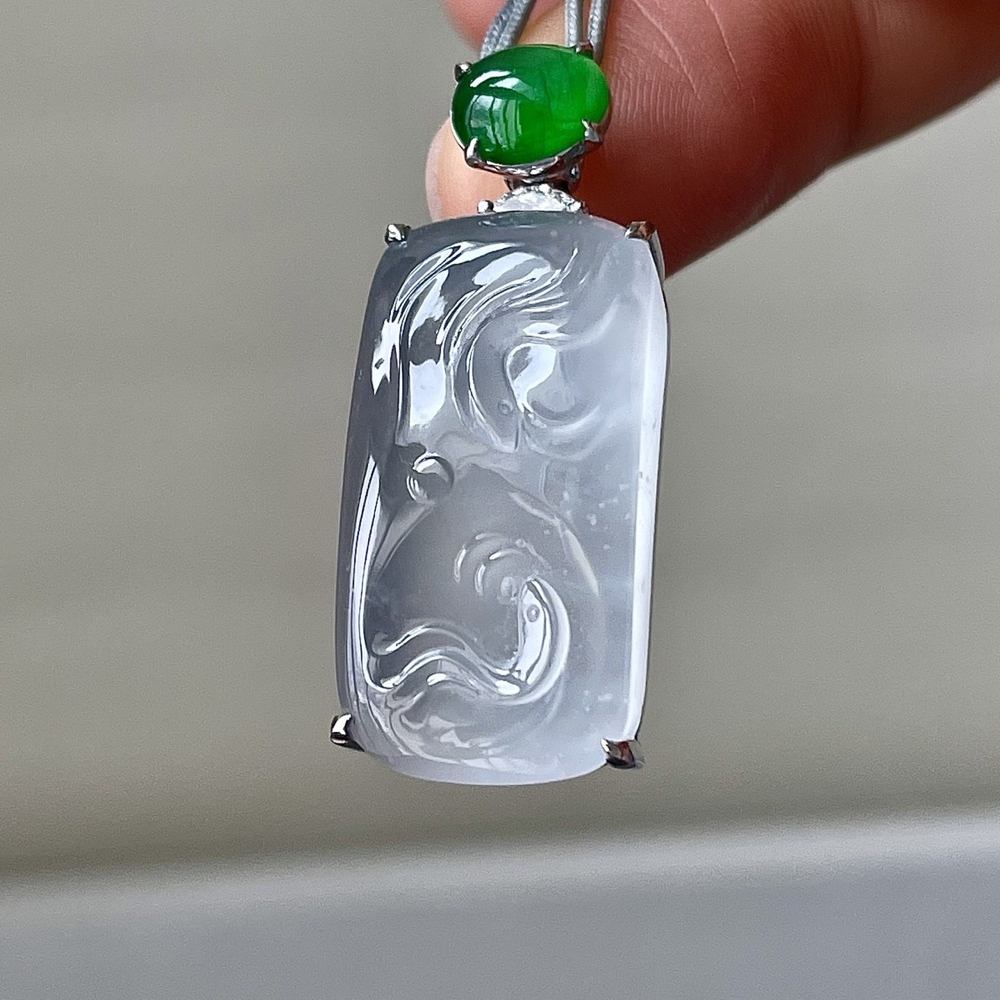 翡翠玻璃種雙魚吊墜,天然翡翠A玉, 緬甸玉, Jade, Jadeite