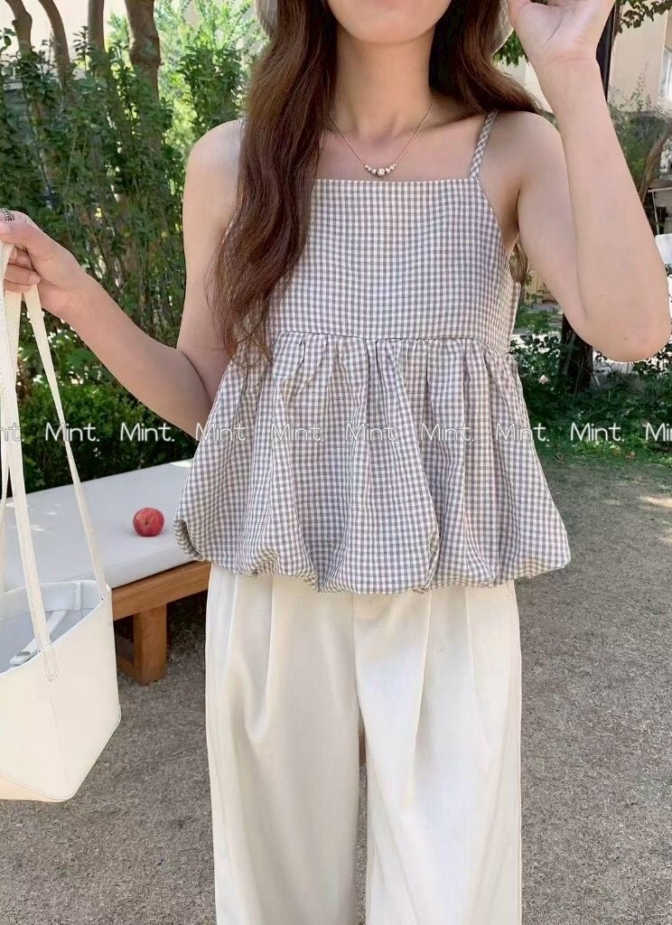 細肩雲朵泡泡棉麻背心