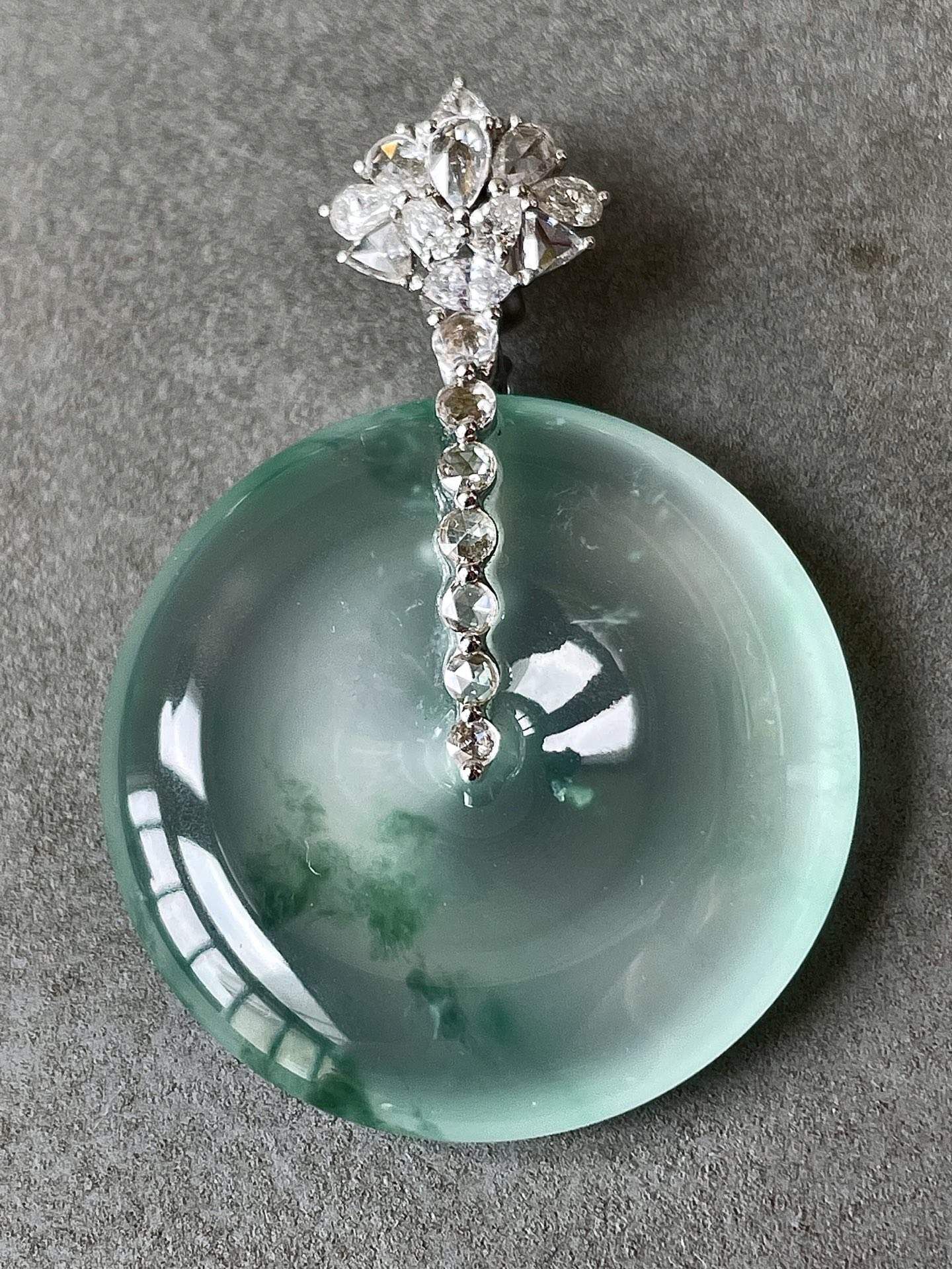 翡翠玻璃種飄花平安扣吊墜 (30.3mm直徑),天然翡翠A玉, 緬甸玉, Jade, Jadeite