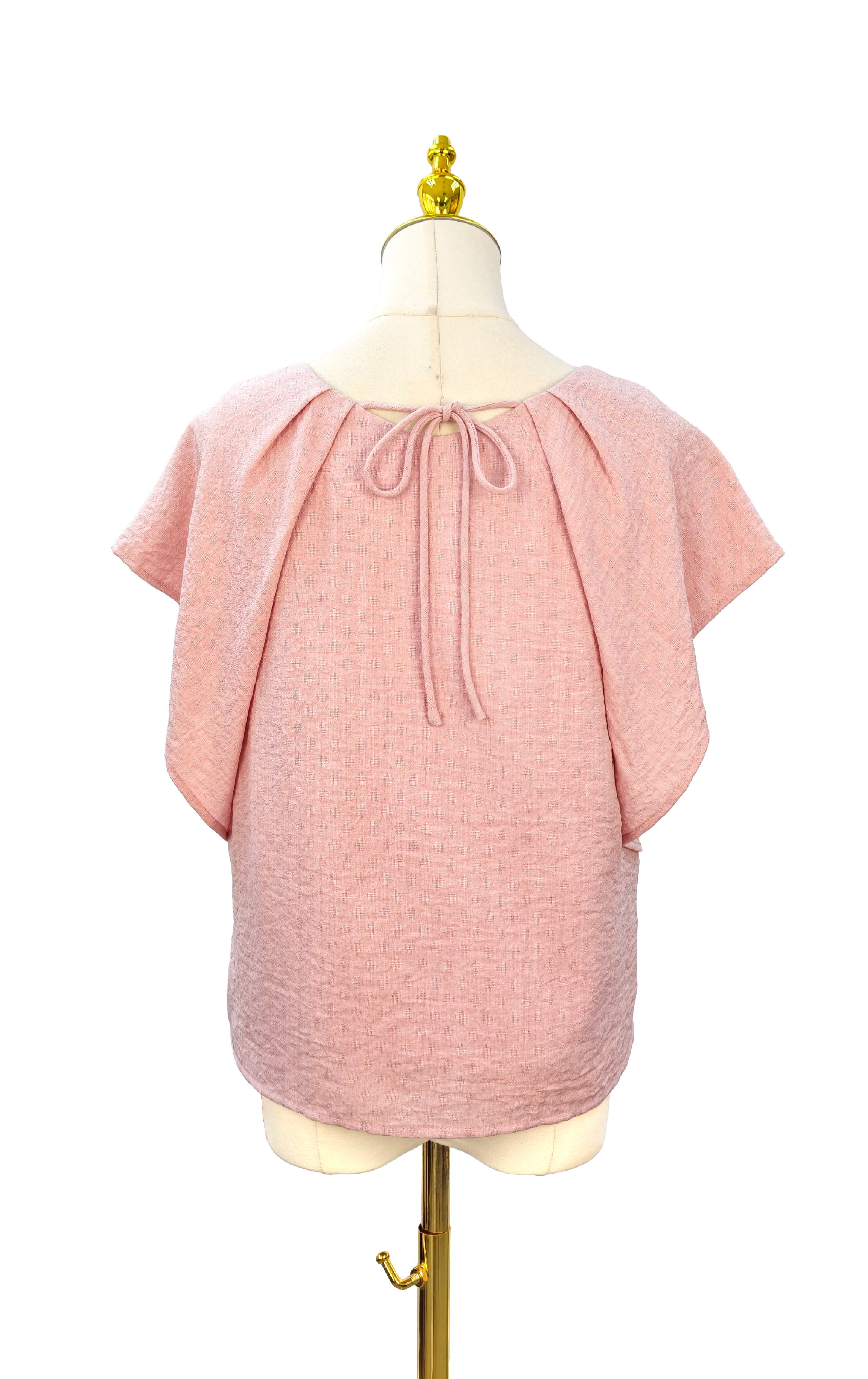 圓領立體褶縐落肩上衣 SH0405