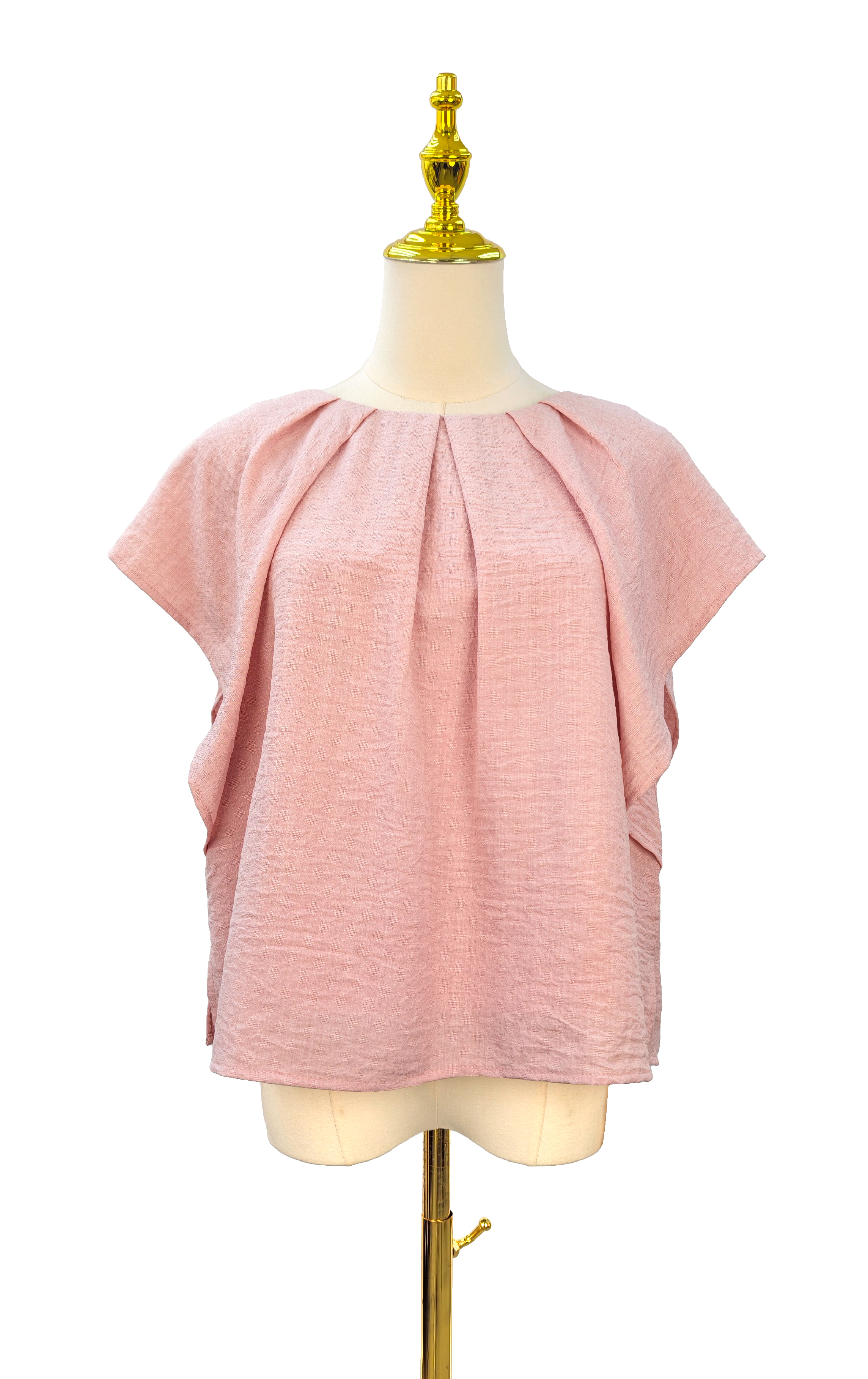 圓領立體褶縐落肩上衣 SH0405