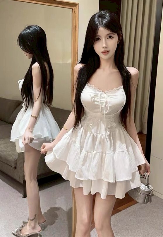 細肩前綁U造型蛋糕短洋