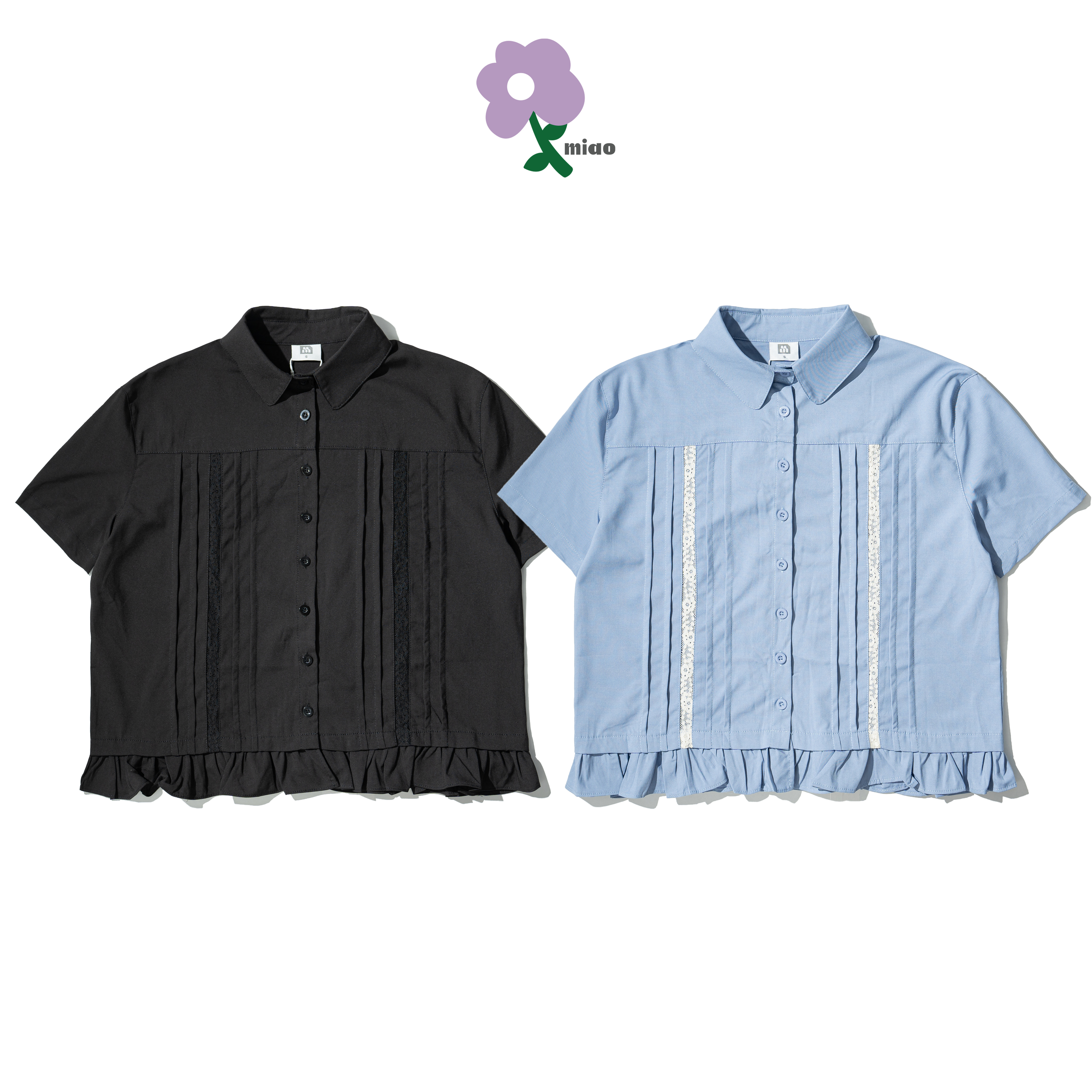 AGILITY MIAO Lace Pleated Shirts 蕾絲褶線 短袖襯衫 [M-SL6]
