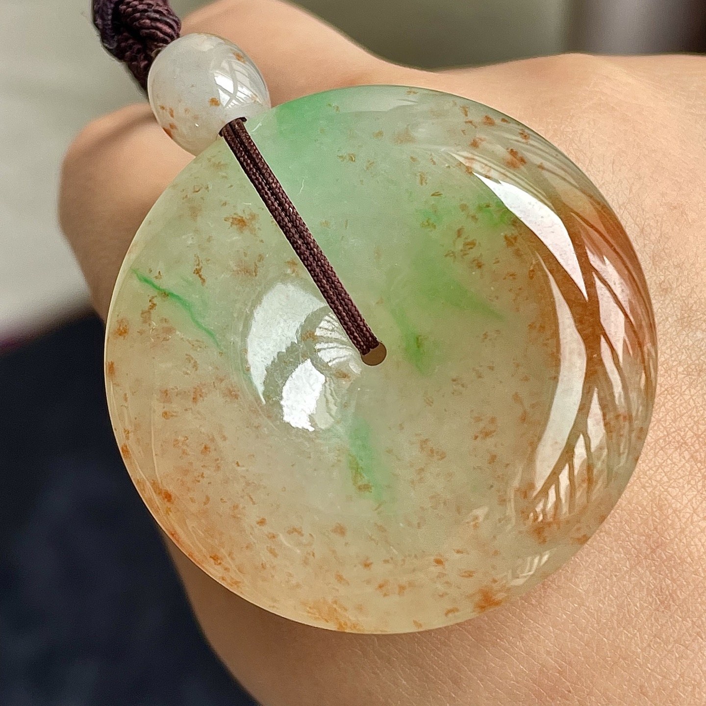 329134 翡翠冰三彩灑金平安扣吊墜 (42.8mm直徑)