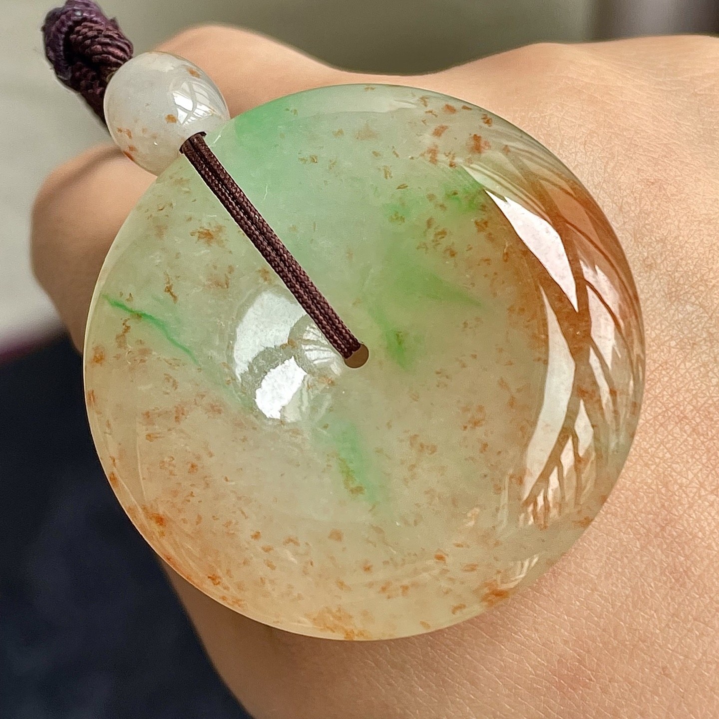 翡翠冰三彩灑金平安扣吊墜 (42.8mm直徑),天然翡翠A玉, 緬甸玉, Jade, Jadeite