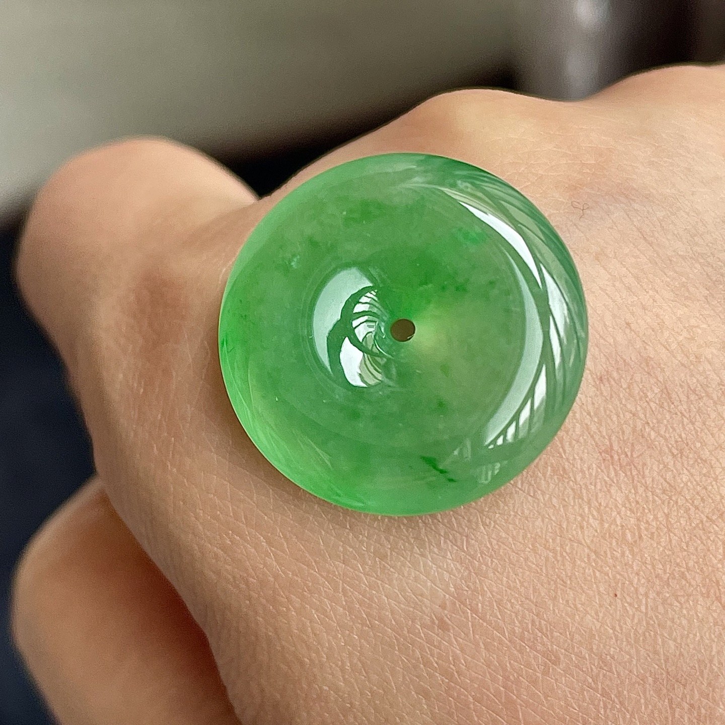 翡翠冰陽綠平安扣吊墜 (22mm直徑),天然翡翠A玉, 緬甸玉, Jade, Jadeite