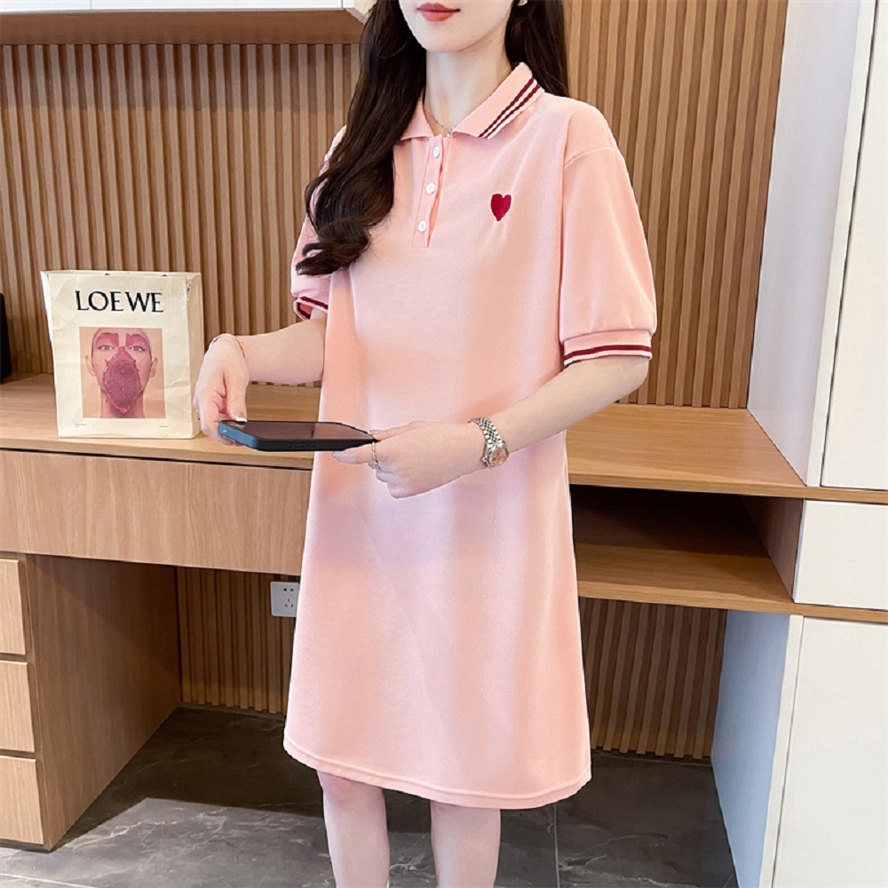 【ASister 小姊姊】AS2404#女裝｜休閒洋裝☆五分袖*POLO領愛心印花*連身裙(3色 M-2XL)