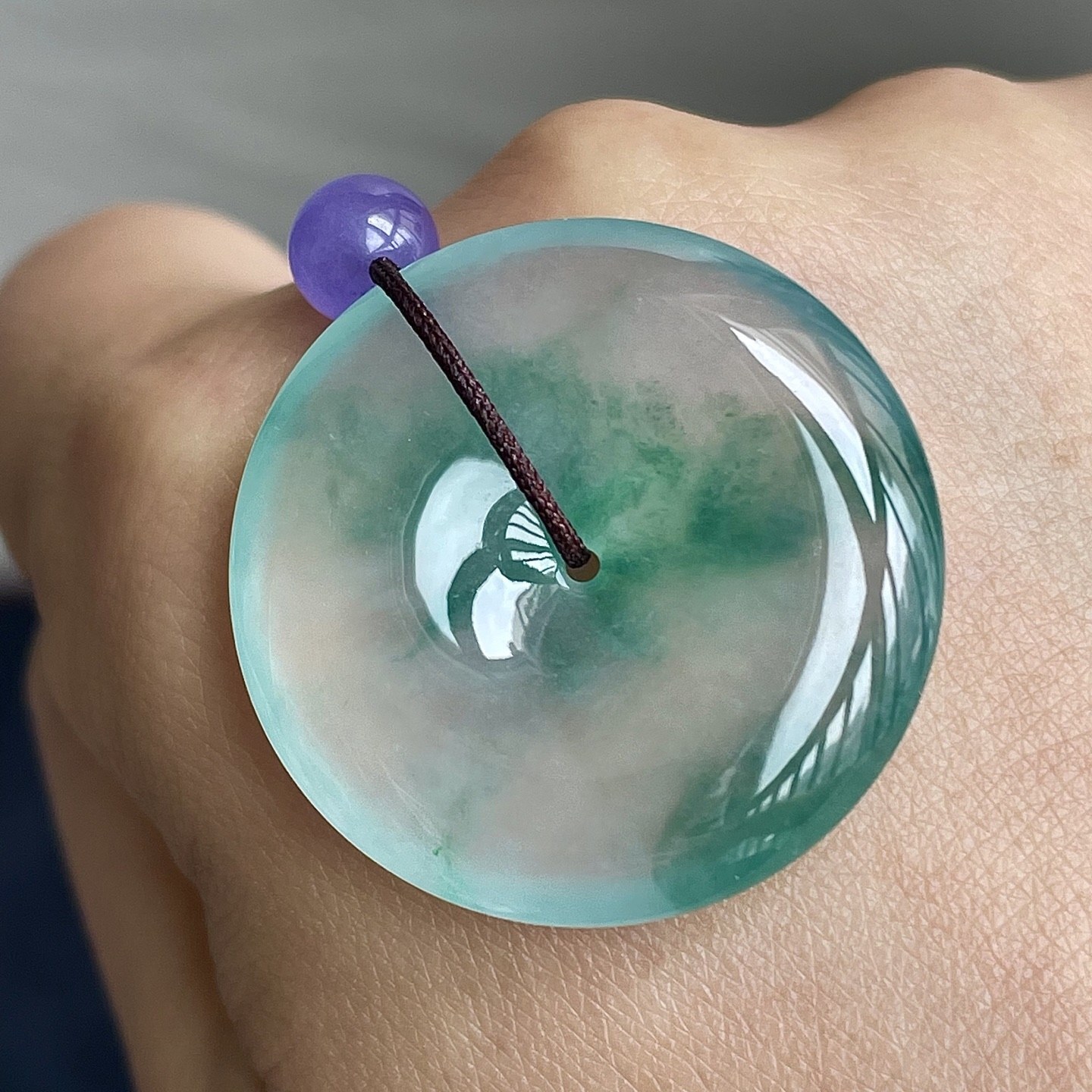 翡翠高冰飄花平安扣吊墜 (28.8mm直徑),天然翡翠A玉, 緬甸玉, Jade, Jadeite