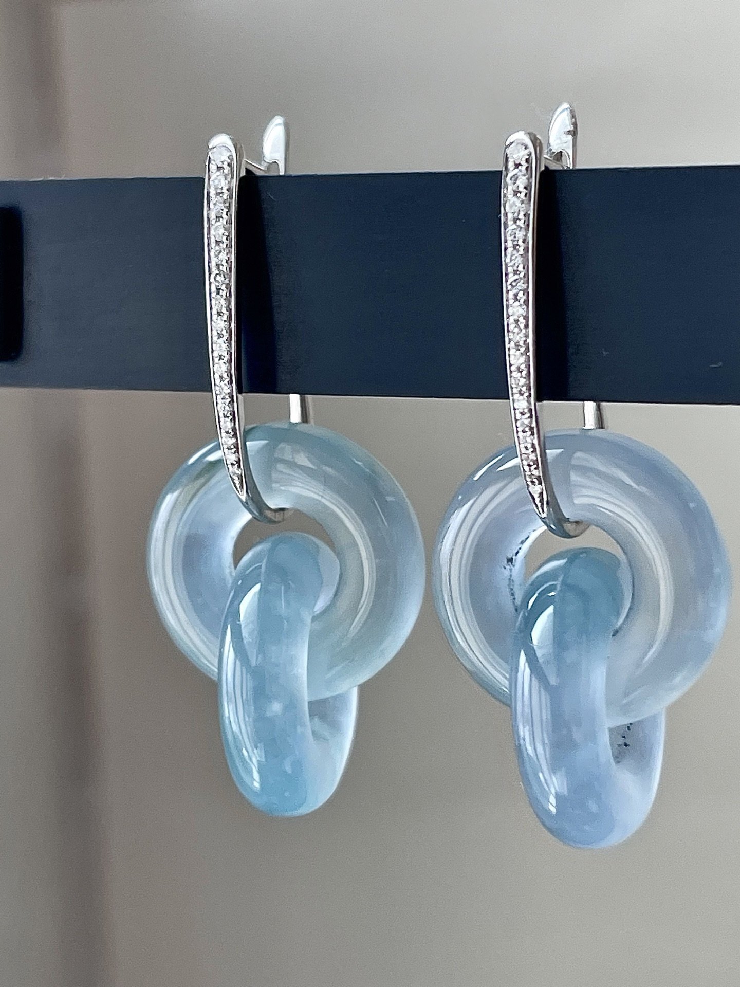 翡翠冰種雙環耳墜,天然翡翠A玉, 緬甸玉, Jade, Jadeite