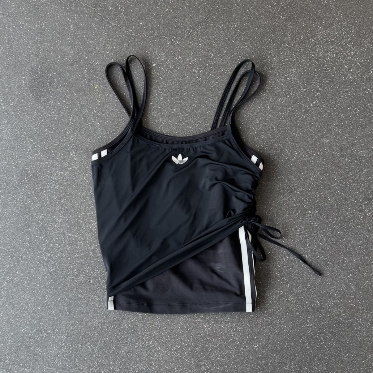 ADIDAS LAYERED TANK 抽繩背心 假兩件 撞色 細肩 小可愛 黑色 白色
