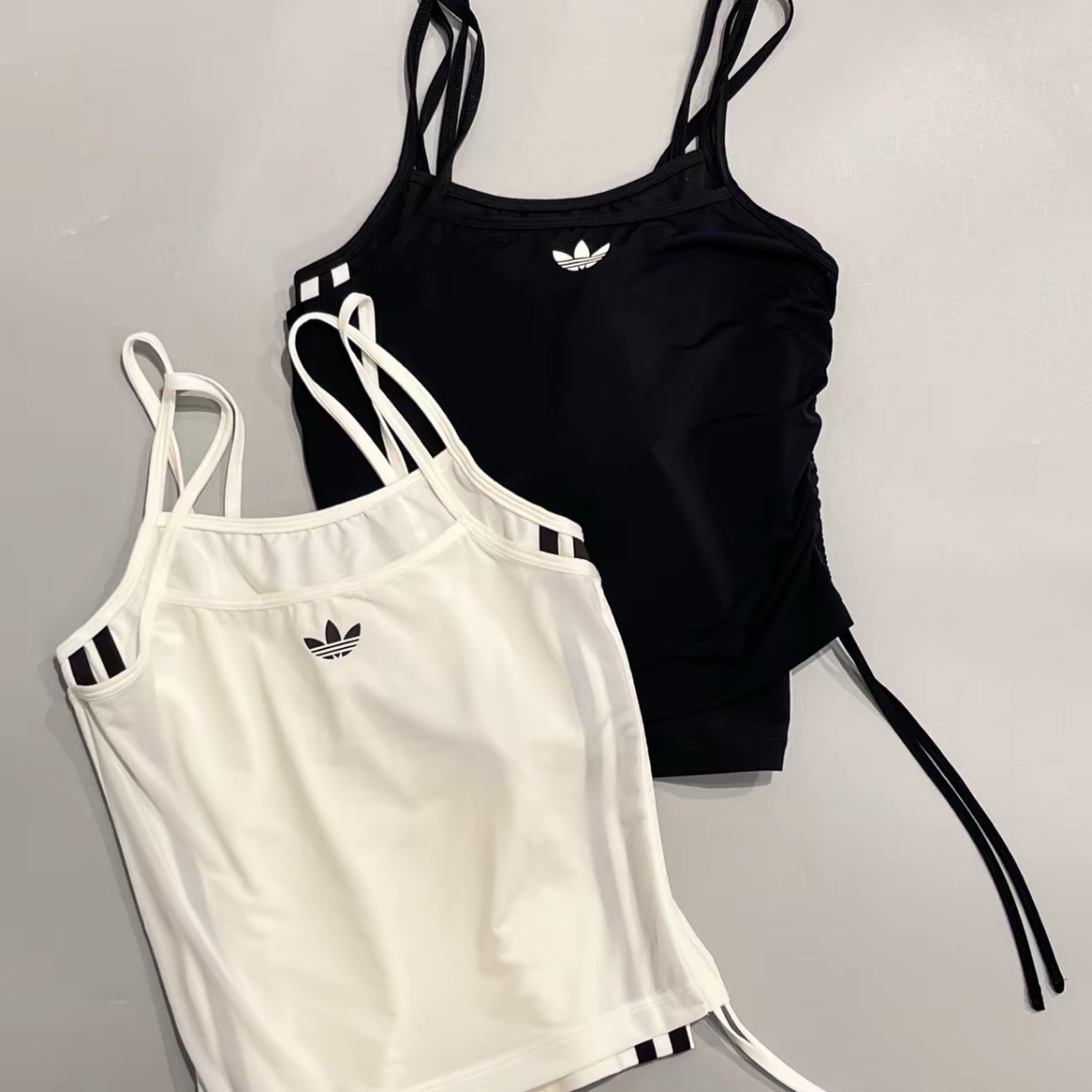 ADIDAS LAYERED TANK 抽繩背心 假兩件 撞色 細肩 小可愛 黑色 白色