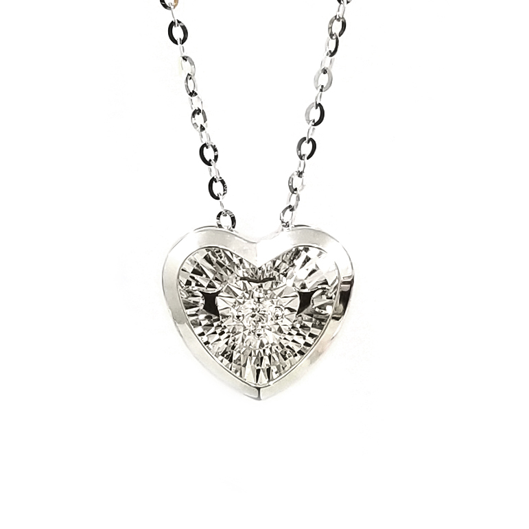 18K白金天然鑽石心形靈動頸鏈