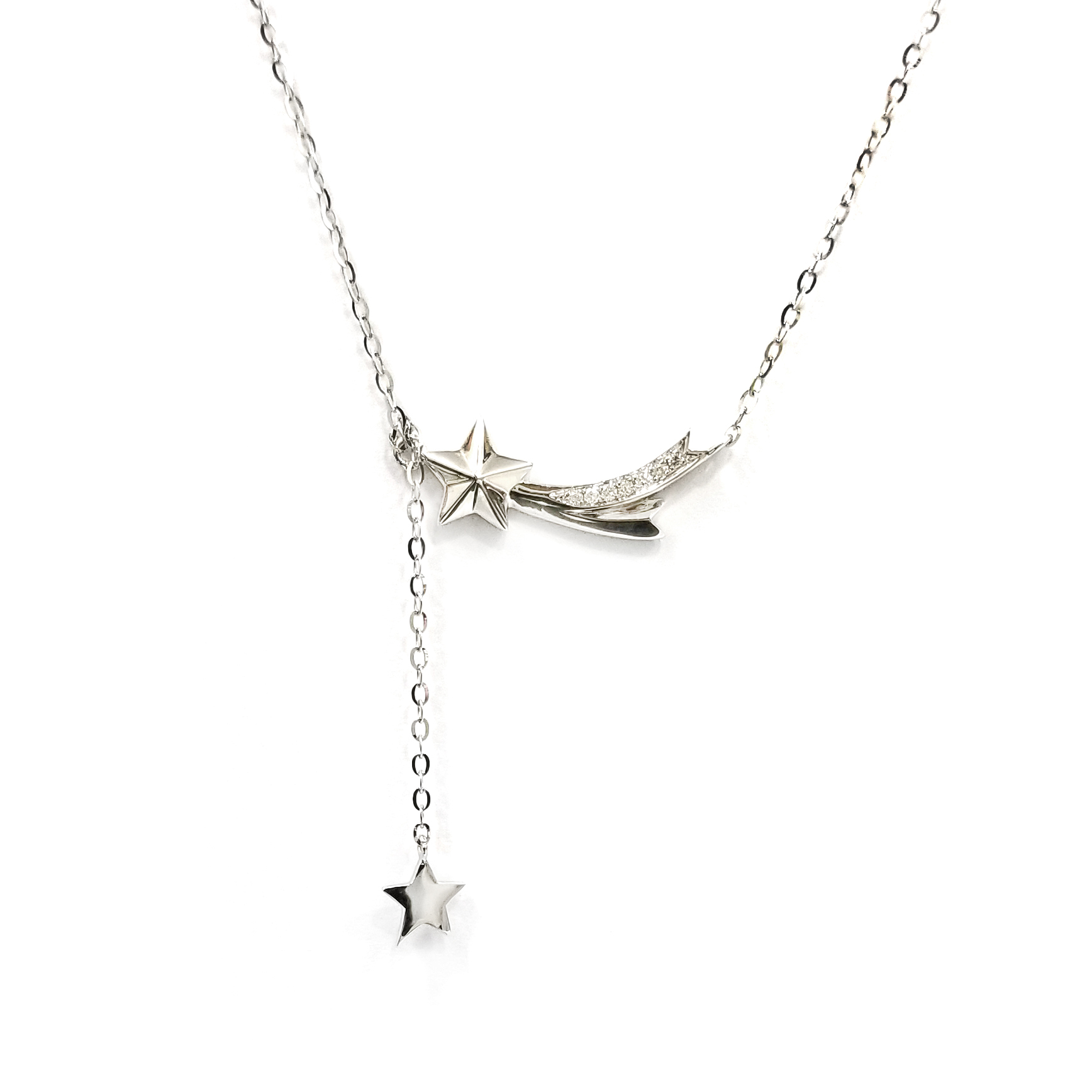 18K白金天然鑽石流星頸鏈