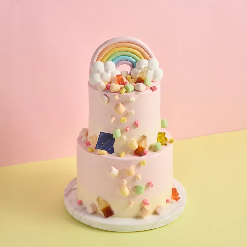 滿月蛋糕-百日宴蛋糕-彩虹雙層蛋糕