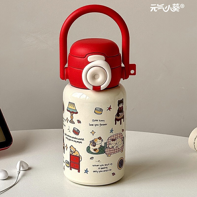 500ML Sofa Cat White & Red Button Handheld 316 Stainless Steel Thermos