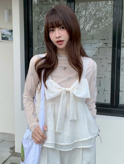 雙面穿蝴蝶結雪紡背心