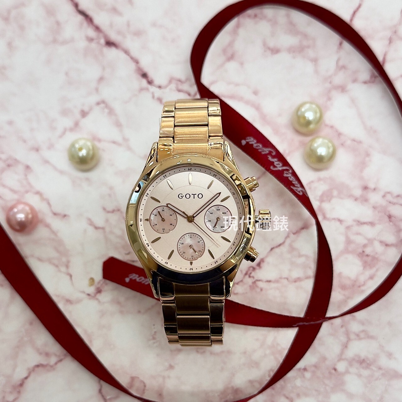 【GOTO】Mulit-Function Ritual 三眼系列–1396M-玫粉 GS1396-44-841 39mm 現代鐘錶