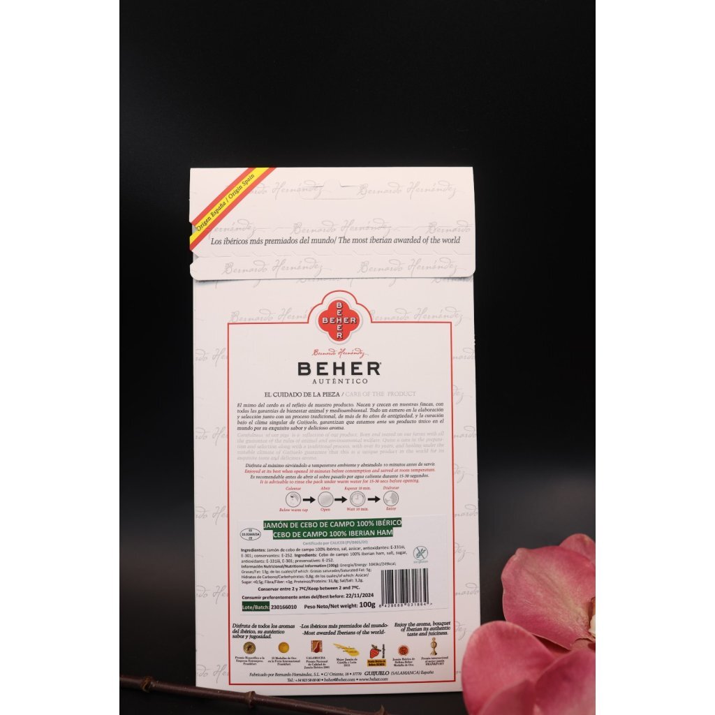 西班牙BEHER 橡果純種100% 伊比利亞黑毛豬機切火腿片100g