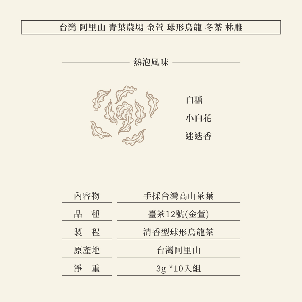 台灣 阿里山 青葉農場 金萱 球形烏龍 冬茶 林雕 三角立體茶包10入組