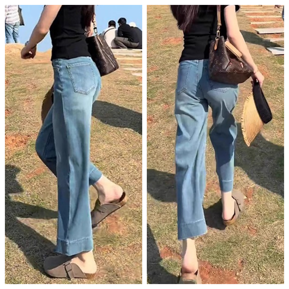 【ASister 小姊姊】AS2406#女裝｜休閒褲☆中大尺碼萊賽爾天絲直筒9分寬褲(藍色 S-5XL)