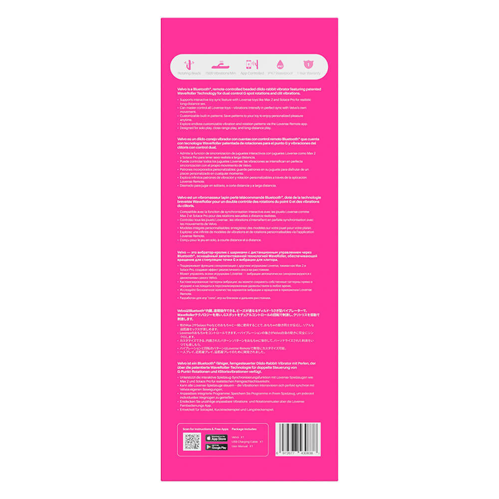 LOVENSE - Velvo 旋轉G點刺激頭&波浪滾珠兔仔按摩棒 - 粉色