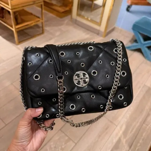 【預購】Tory Burch H041628 氣眼裝飾菱格翻蓋鏈條包