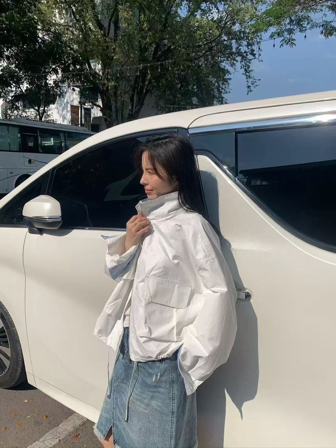 280 優雅撞色拼接防風外套