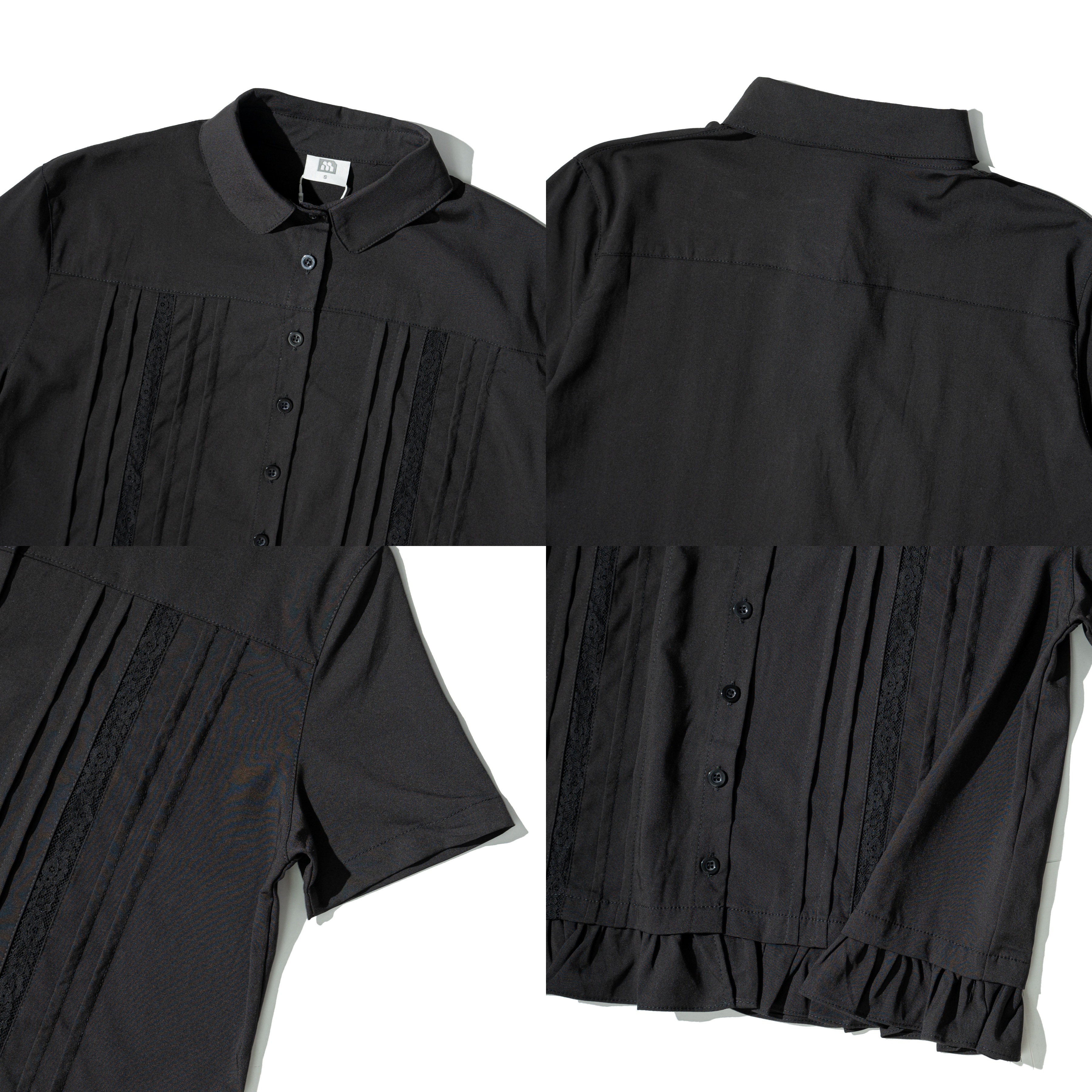 AGILITY MIAO Lace Pleated Shirts 蕾絲褶線 短袖襯衫 [M-SL6]